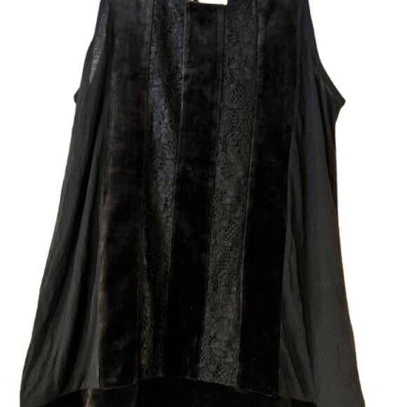 Loft Black Velvet & Lace Sleeveless Shell Blouse w/Tie at Neck - Medium - Picture 8 of 8